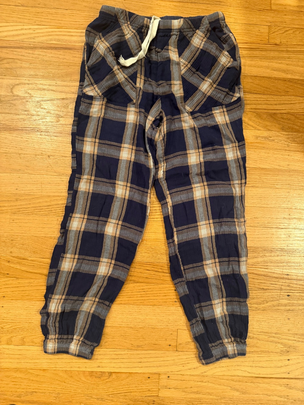 Aerie Plaid Jogger Lounge Pants Navy Blue Gray Cream Size S/P